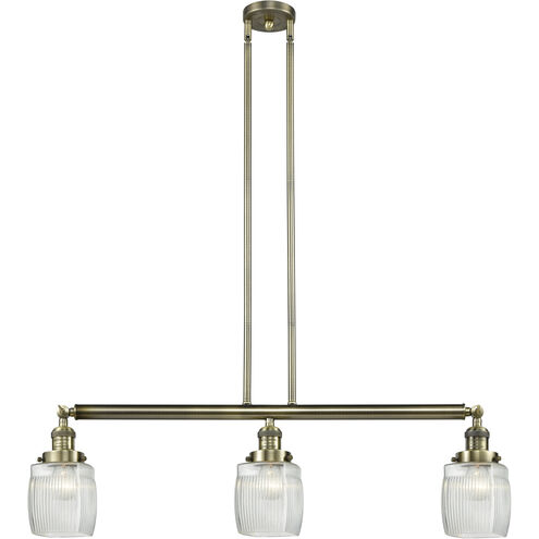 Franklin Restoration Colton LED 38 inch Antique Brass Island Light Ceiling Light in Clear Halophane Glass, Franklin Restoration