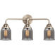 Nouveau 2 Small Bell 3 Light 23 inch Brushed Brass Bath Vanity Light Wall Light in Plated Smoke Glass