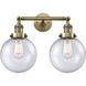 Franklin Restoration Large Beacon LED 8 inch Antique Brass Bath Vanity Light Wall Light in Seedy Glass, Franklin Restoration