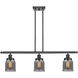 Ballston Small Bell 3 Light 36 inch Matte Black Island Light Ceiling Light in Plated Smoke Glass, Ballston