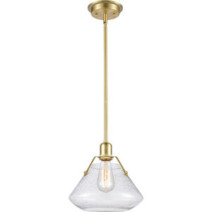 Luna LED 11 inch Satin Brass Mini Pendant Ceiling Light in Seedy Glass