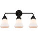 Nouveau 2 Bellmont 3 Light 24 inch Matte Black Bath Vanity Light Wall Light in Matte White Glass