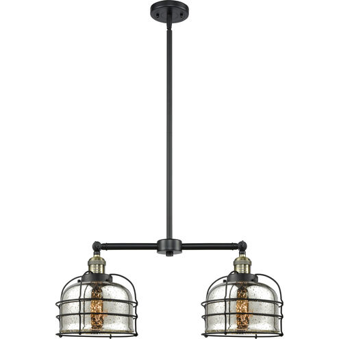Franklin Restoration Large Bell Cage LED 24 inch Black Antique Brass Chandelier Ceiling Light in Silver Plated Mercury Glass, Franklin Restoration