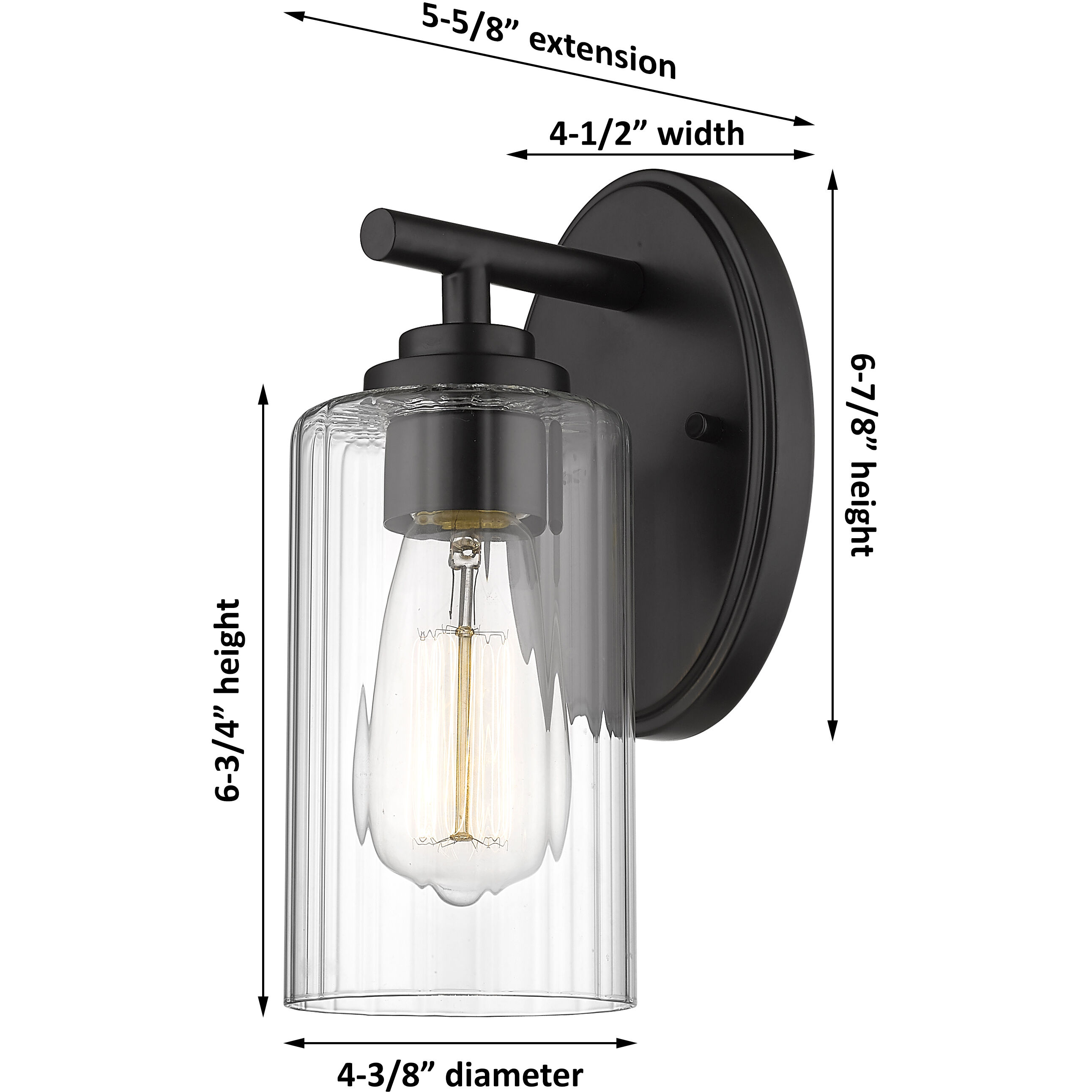 Auralume Ice 1 Light 5 inch Matte Black Bath Vanity Light Wall Light in Incandescent