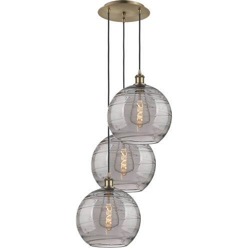 Ballston Athens Deco Swirl 3 Light 18.5 inch Antique Brass Cord Hung Multi Pendant Ceiling Light