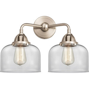 Nouveau 2 Large Bell 2 Light 16 inch Brushed Satin Nickel Bath Vanity Light Wall Light in Clear Glass