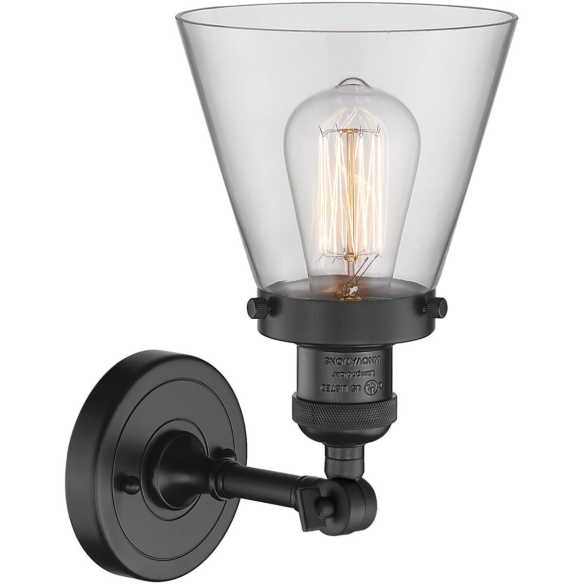 Franklin Restoration Small Cone 1 Light 6 inch Matte Black Sconce Wall Light in Clear Glass, Franklin Restoration