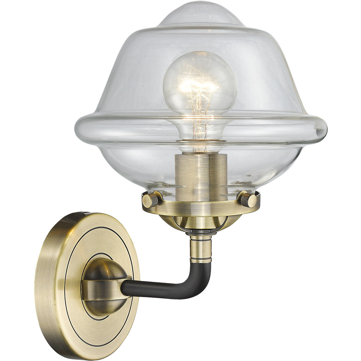 Nouveau Small Oxford 1 Light 8 inch Black Antique Brass Sconce Wall Light in Clear Glass, Nouveau