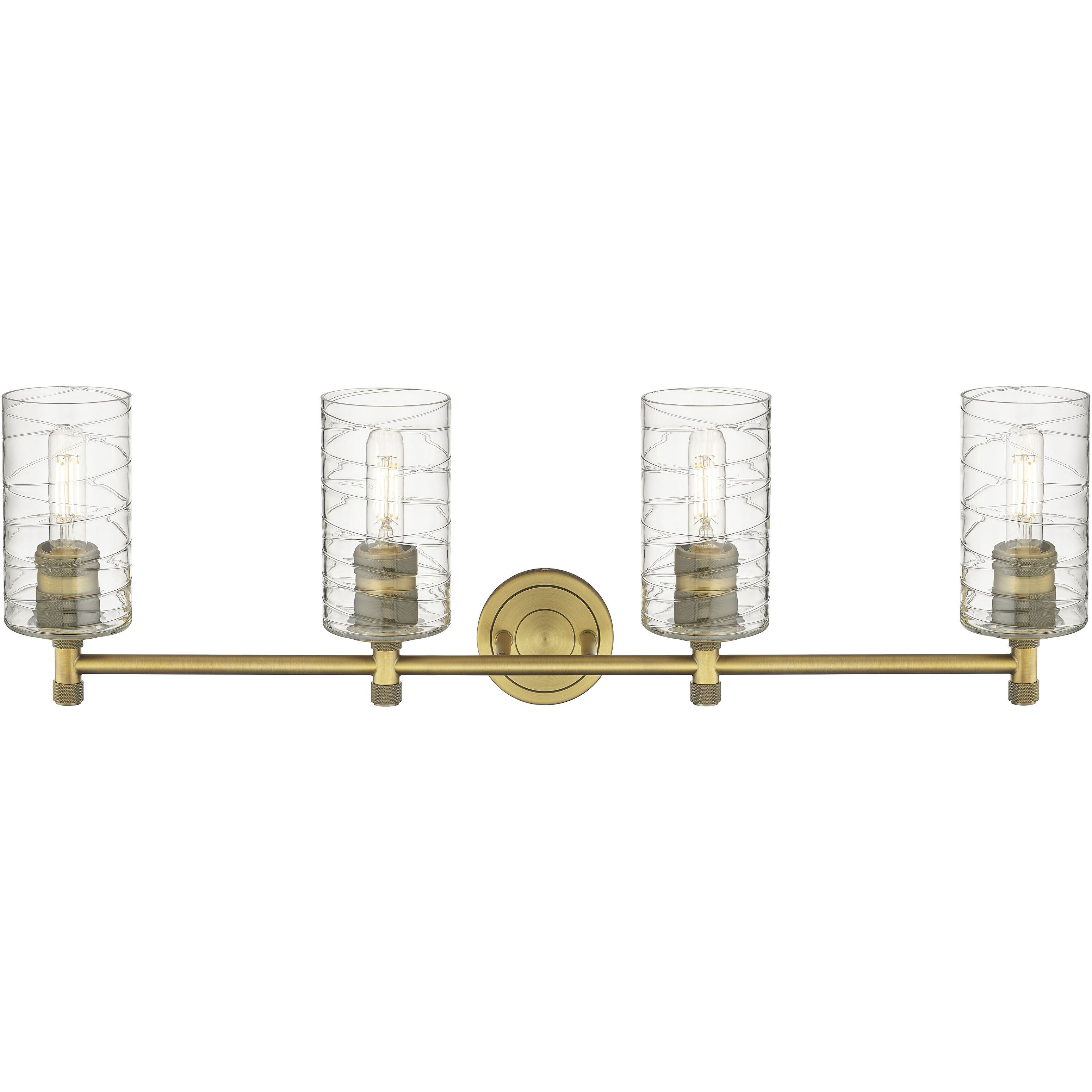Crown Point 4 Light 33.88 inch Brushed Brass Bath Vanity Light Wall Light in Deco Swirl Glass