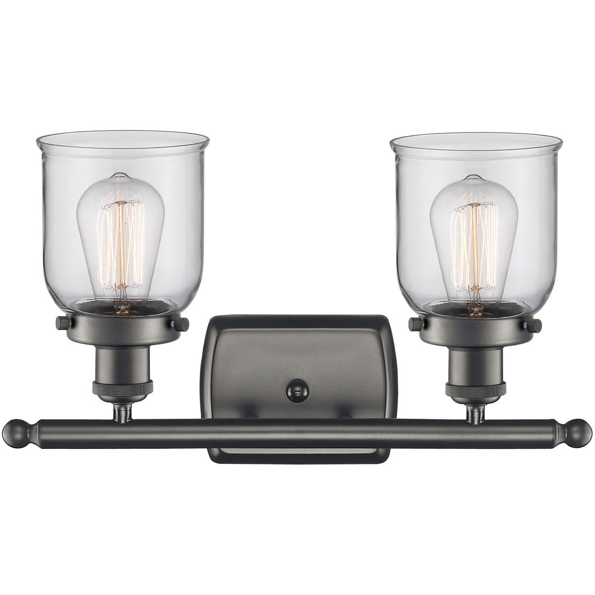 Ballston Small Bell 2 Light 16 inch Oil Rubbed Bronze Bath Vanity Light Wall Light in Clear Glass, Ballston