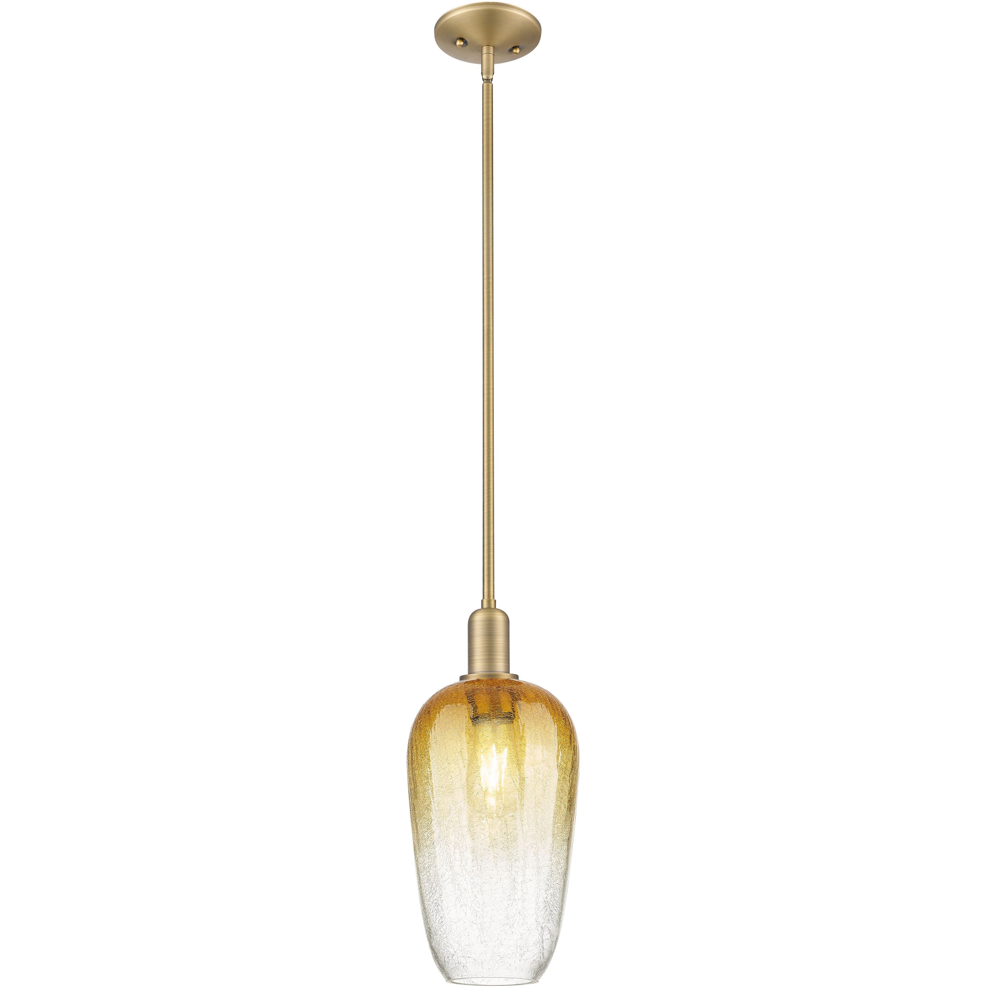 Downtown Urban Brookhaven Flute 1 Light 7 inch Brushed Brass Mini Pendant Ceiling Light in Amber Glass
