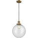Franklin Restoration Beacon 1 Light 12 inch Brushed Brass Mini Pendant Ceiling Light in Incandescent, Seedy, Franklin Restoration