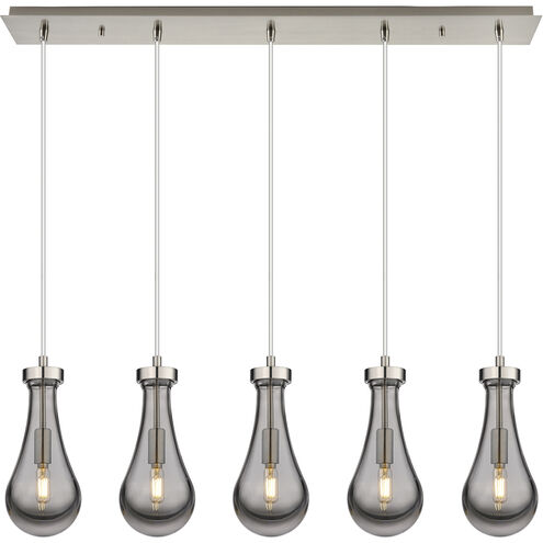 Owego 5 Light 36.88 inch Brushed Satin Nickel Linear Pendant Ceiling Light in Light Smoke Glass