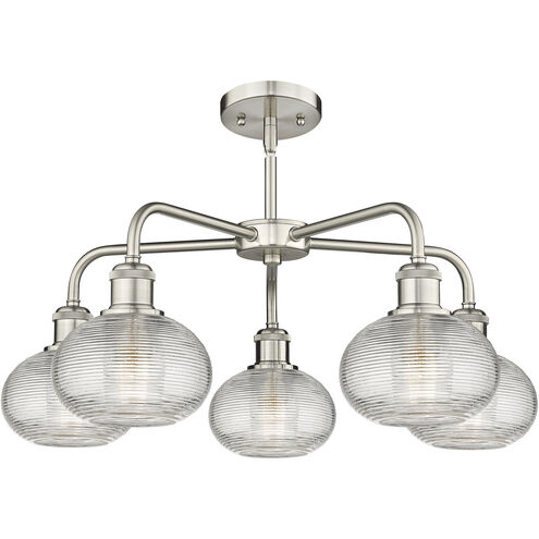 Ballston Ithaca 5 Light 24 inch Satin Nickel Stem Hung Chandelier Ceiling Light
