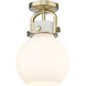 Newton Sphere 1 Light 8 inch Brushed Brass Flush Mount Ceiling Light in Matte White Glass