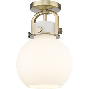 Newton Sphere Flush Mount Ceiling Light in Brushed Brass, Matte White Glass