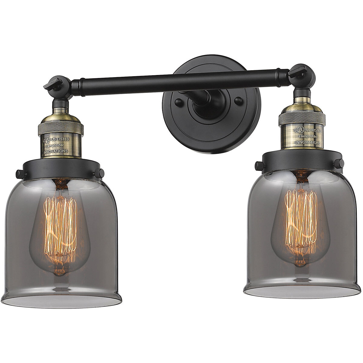 Franklin Restoration Small Bell LED 5 inch Black Antique Brass Bath Vanity Light Wall Light in Plated Smoke Glass, Franklin Restoration