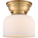 Aditi Large Bell LED 8 inch Brushed Brass Flush Mount Ceiling Light in Matte White Glass, Aditi