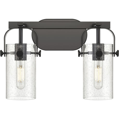 Pilaster II Cylinder 2 Light 14.88 inch Matte Black Bath Vanity Light Wall Light in Seedy Glass
