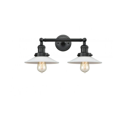Franklin Restoration Halophane LED 18 inch Matte Black Bath Vanity Light Wall Light in Matte White Halophane Glass, Franklin Restoration