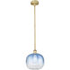 Edison Brookhaven Sphere 1 Light 10.5 inch Brushed Brass Mini Pendant Ceiling Light in Sapphire Blue Glass