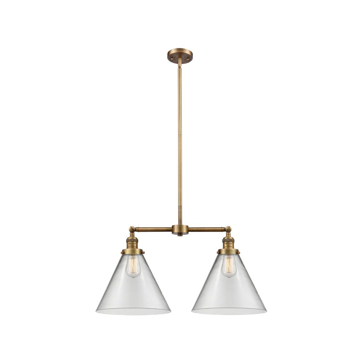 Franklin Restoration X-Large Cone 2 Light 21 inch Brushed Brass Chandelier Ceiling Light in Clear Glass, Franklin Restoration
