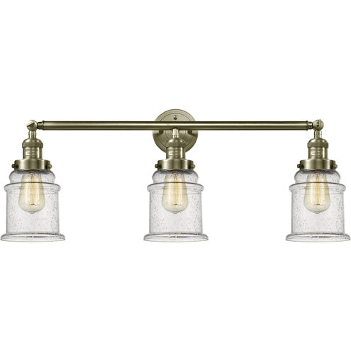 Franklin Restoration Canton LED 30 inch Antique Brass Bath Vanity Light Wall Light in Seedy Glass, Franklin Restoration