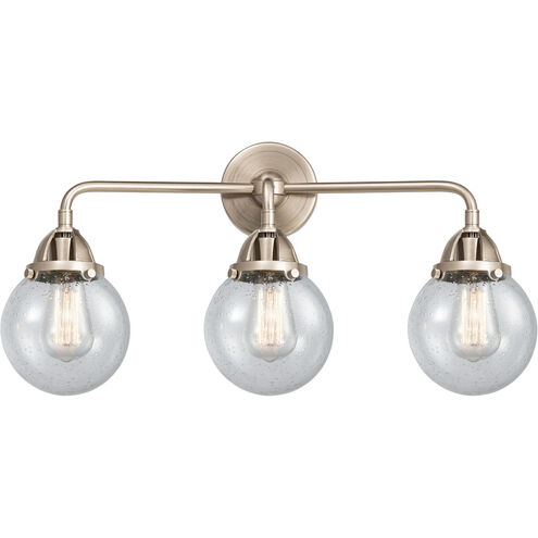 Nouveau 2 Beacon 3 Light 24 inch Black Polished Nickel Bath Vanity Light Wall Light in Seedy Glass