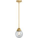 Nouveau 2 Beacon LED 6 inch Satin Gold Mini Pendant Ceiling Light in Seedy Glass