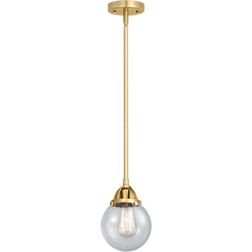 Nouveau 2 Beacon LED 6 inch Satin Gold Mini Pendant Ceiling Light in Seedy Glass