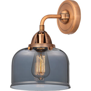 Nouveau 2 Large Bell LED 8 inch Antique Copper Sconce Wall Light in Plated Smoke Glass
