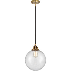 Nouveau 2 Beacon LED 10 inch Black Antique Brass and Matte Black Mini Pendant Ceiling Light in Seedy Glass