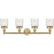 Bell 4 Light 33.5 inch Brushed Brass Bath Vanity Light Wall Light in Clear Deco Swirl Glass, Small