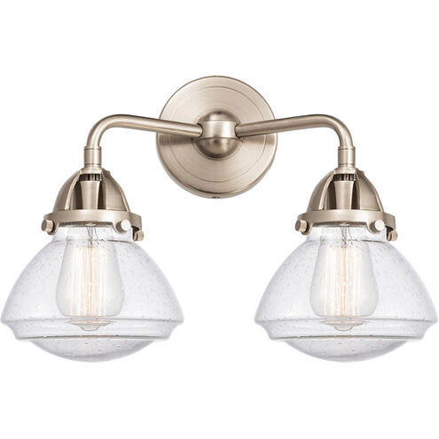 Nouveau 2 Olean 2 Light 15 inch Brushed Satin Nickel Bath Vanity Light Wall Light in Seedy Glass