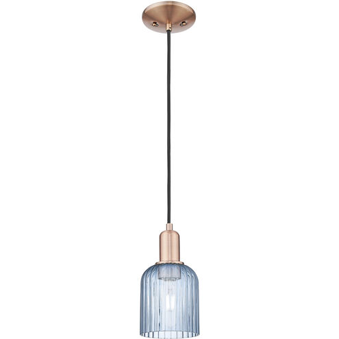 Bridal Veil 1 Light 5 inch Antique Copper Mini Pendant Ceiling Light in Blue Glass
