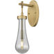 Downtown Urban Owego Armed Sconce Wall Light in Brushed Brass, Light Smoke Glass