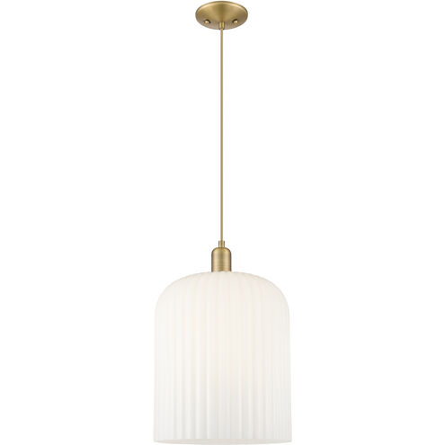 Bridal Veil 1 Light 12 inch Brushed Brass Mini Pendant Ceiling Light in Gloss White Glass