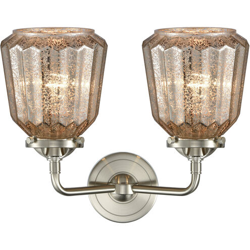 Nouveau Chatham 2 Light 14 inch Brushed Satin Nickel Bath Vanity Light Wall Light in Mercury Glass, Nouveau