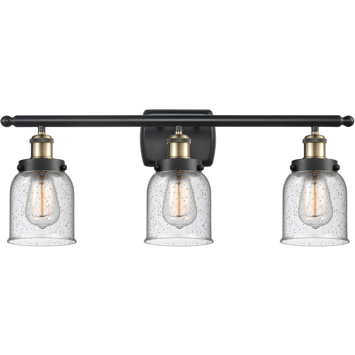 Ballston Small Bell LED 26 inch Black Antique Brass Bath Vanity Light Wall Light in Seedy Glass