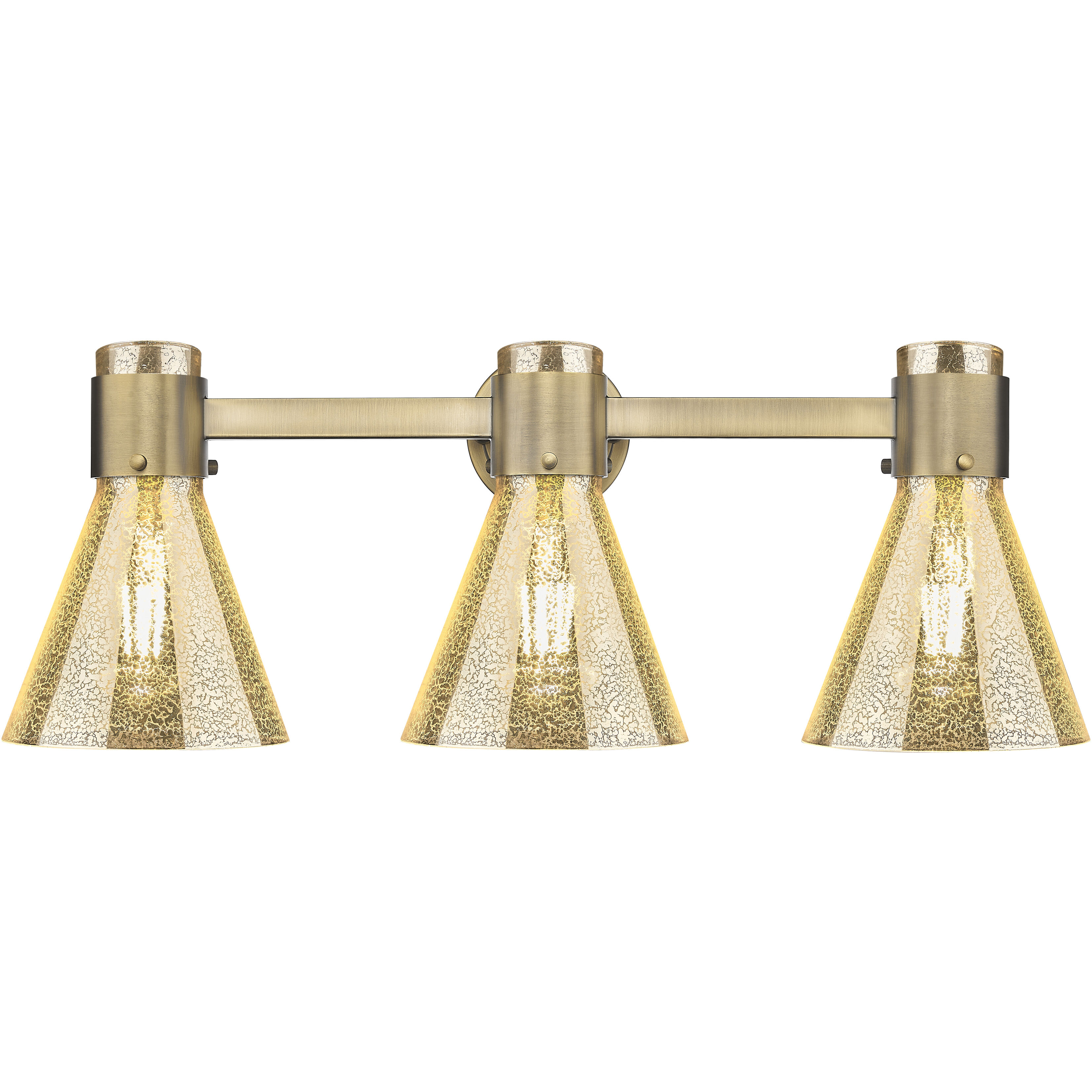 Lawton Cone 3 Light 24 inch Brushed Brass Bath Vanity Light Wall Light in Mercury Glass