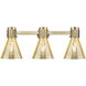 Lawton Cone 3 Light 24 inch Brushed Brass Bath Vanity Light Wall Light in Mercury Glass