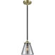 Nouveau Cone LED 6.25 inch Black Antique Brass Mini Pendant Ceiling Light in Plated Smoke Glass, Nouveau