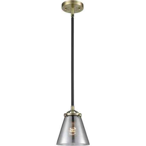 Nouveau Cone LED 6.25 inch Black Antique Brass Mini Pendant Ceiling Light in Plated Smoke Glass, Nouveau