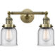 Franklin Restoration Small Bell 2 Light 5 inch Antique Brass Bath Vanity Light Wall Light in Incandescent, Clear Glass, Franklin Restoration