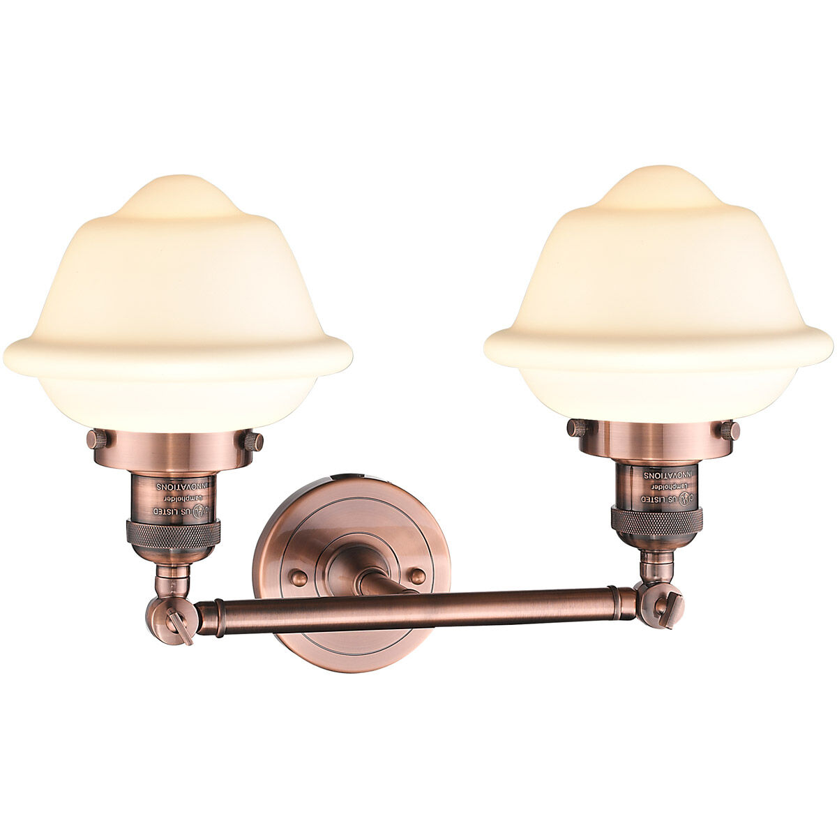 Franklin Restoration Small Oxford 2 Light 17 inch Antique Copper Bath Vanity Light Wall Light in Matte White Glass, Franklin Restoration