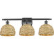 Woven Rattan 3 Light 28 inch Matte Black and Natural Bath Vanity Light Wall Light