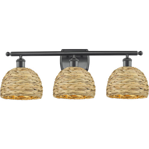 Woven Rattan 3 Light 28 inch Matte Black and Natural Bath Vanity Light Wall Light