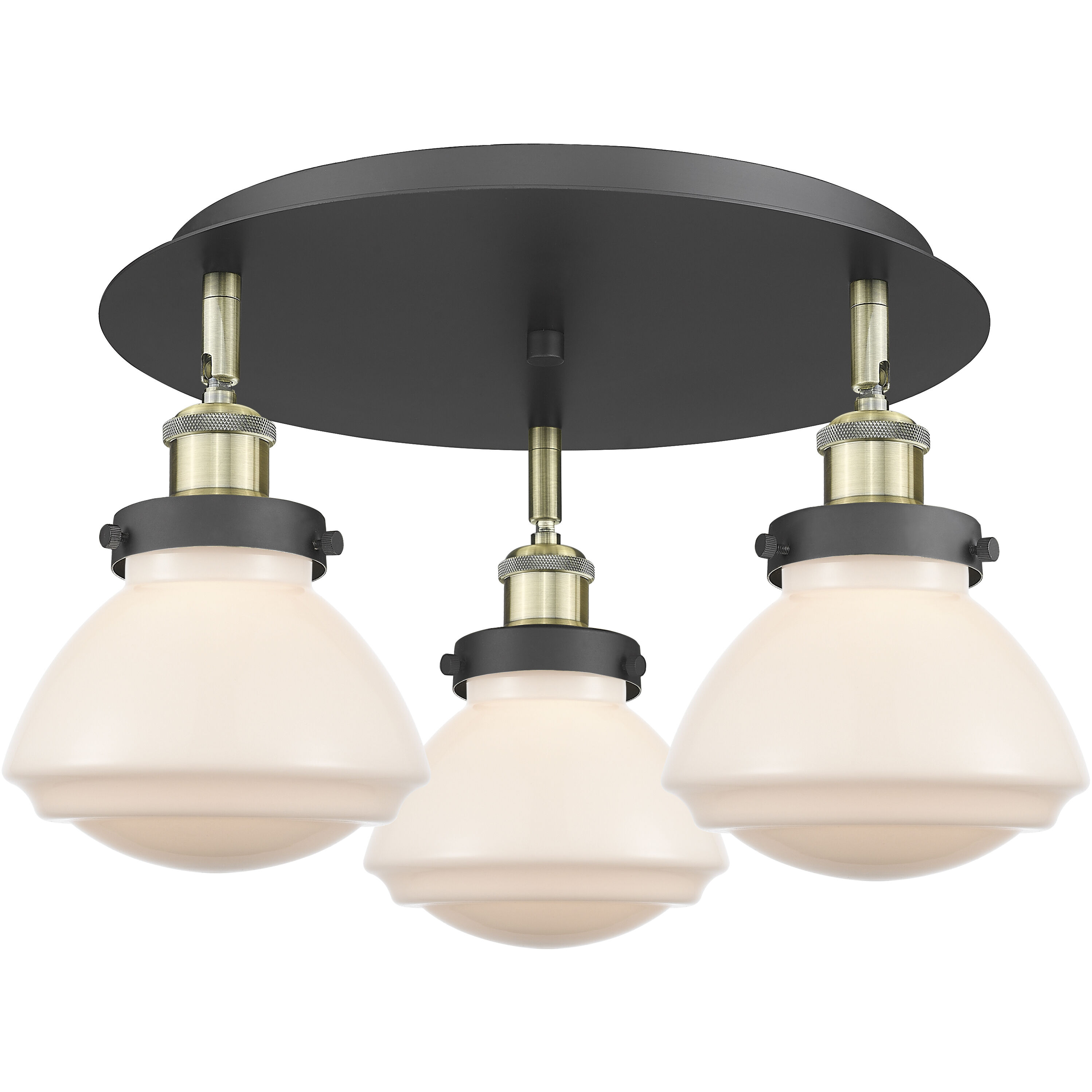 Olean 3 Light 18.25 inch Black Antique Brass Flush Mount Ceiling Light in Matte White