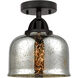Nouveau 2 Large Bell 1 Light 8 inch Matte Black Semi-Flush Mount Ceiling Light in Silver Plated Mercury Glass