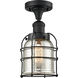 Franklin Restoration Small Bell Cage 1 Light 5 inch Black Antique Brass Semi-Flush Mount Ceiling Light in Plated Smoke Glass, Franklin Restoration